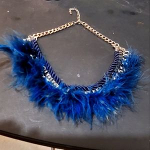 Blue Feather Necklace/ Choker